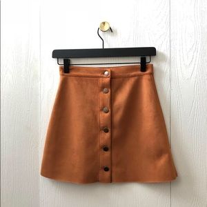 Faux suede front-button mini skirt